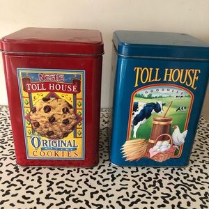 Three Vintage Set of Nestle Toll House Advertising Tins - 2 green + 1 red